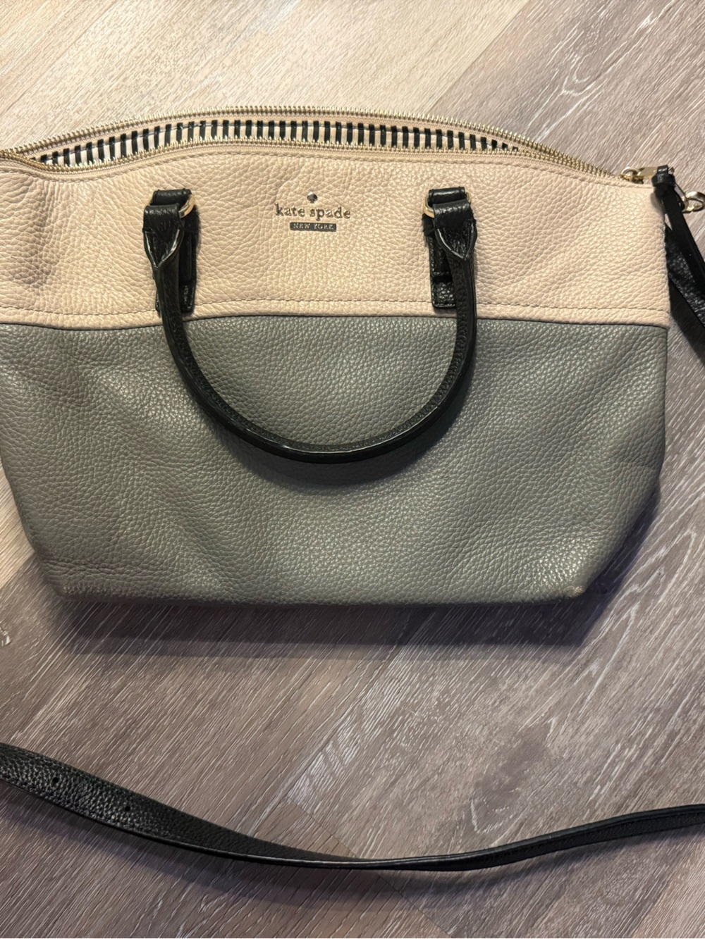 kate spade Two-Tone Cream, Gray & Black Leather Satchel